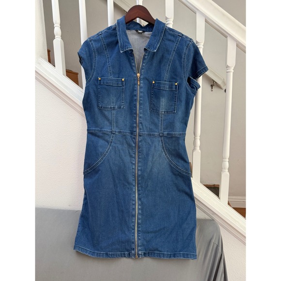 GBG Los Angeles Dresses & Skirts - GBG Los Angeles Denim Mini Dress Blue Short Sleeve Full Zip Sheath XL